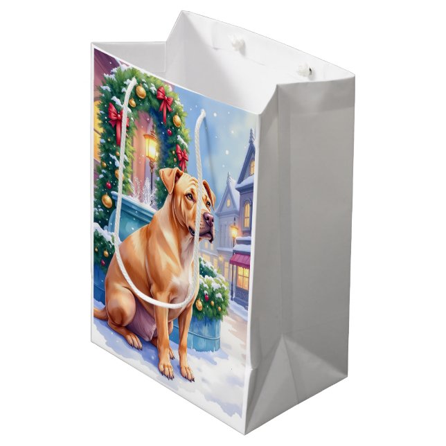Bolsa De Regalo Mediana Chinese Shar-Pei Snowy Town Fountain Christmas Art (Angulo Anverso)
