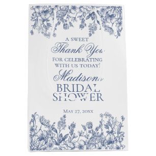 Bolsa De Regalo Mediana Chinoiserie Azul Desayuno Nupcial Floral Vintage