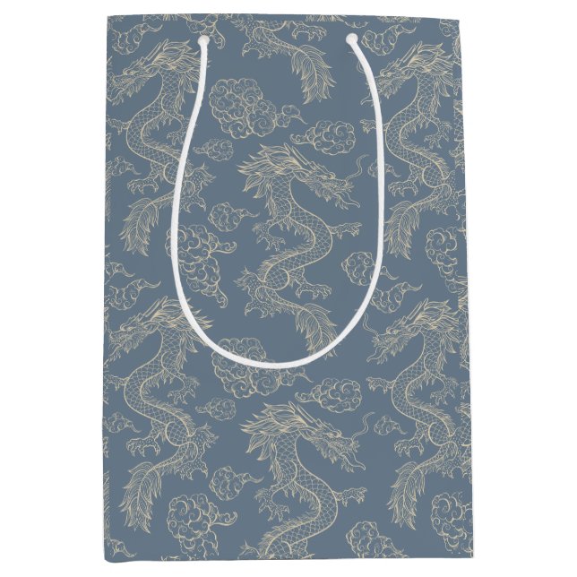 Bolsa De Regalo Mediana Chinoiserie de moda Celebraciones lunares Dragon G (Anverso)