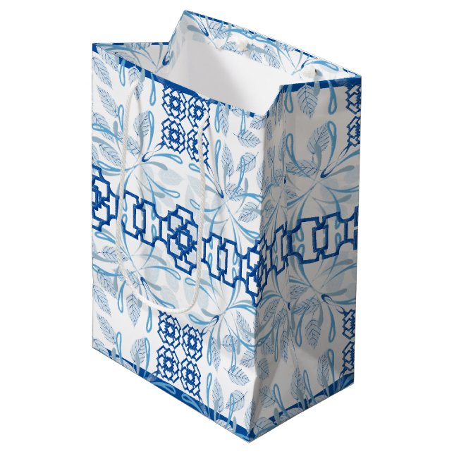 Bolsa De Regalo Mediana Chinoiserie floral geométrica azul | BODA (Angulo Anverso)