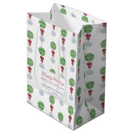 Bolsa De Regalo Mediana Chinoiserie Moda Boxwood Topiary Feliz Navidad