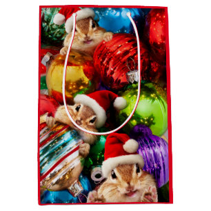 Bolsa De Regalo Mediana Chipmunks con adornos de vacaciones