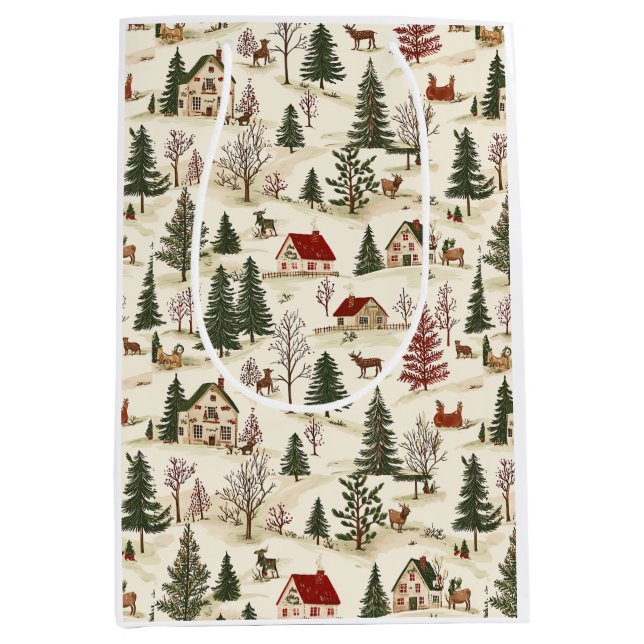 Bolsa De Regalo Mediana Chirstmas Vintage Village  (Anverso)