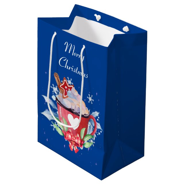 Bolsa De Regalo Mediana Chocolate caliente en azul para navidades (Angulo Anverso)