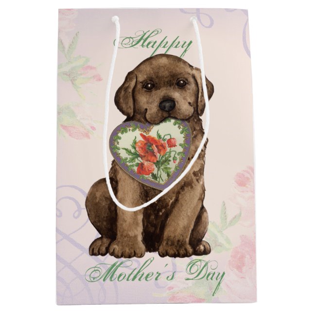 Bolsa De Regalo Mediana Chocolate Lab Heart Mom (Anverso)