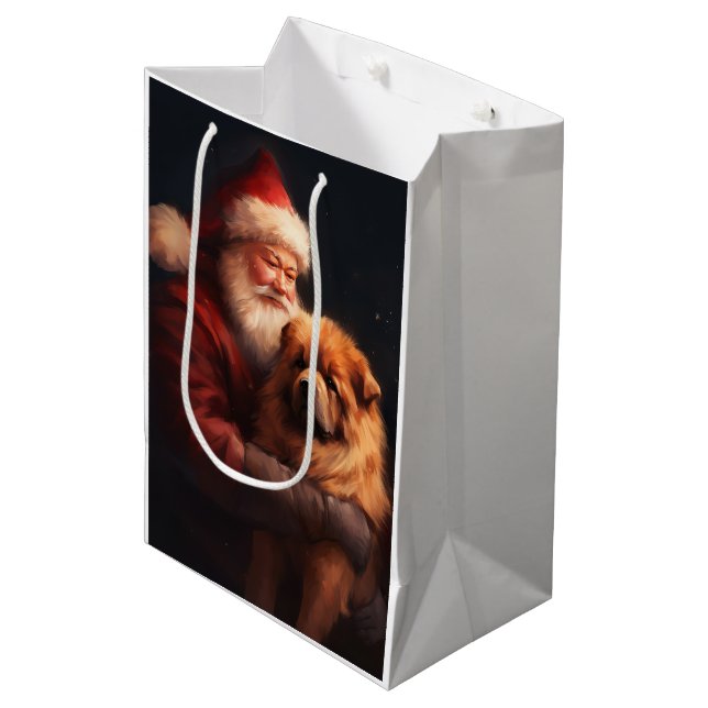 Bolsa De Regalo Mediana Chow Chow Con Navidades Festividades De Santa Clau (Angulo Anverso)