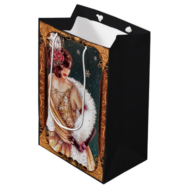 Bolsa De Regalo Mediana Christmas 1920s Flapper Girl in Glittery Dress (Angulo Anverso)