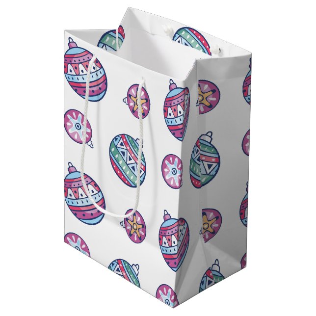 Bolsa De Regalo Mediana Christmas Balls – Red, Green, Blue & Pink (Angulo Anverso)