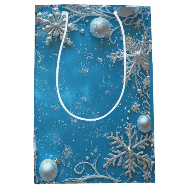 Bolsa De Regalo Mediana Christmas Beautiful Glitter Snowflakes Ornaments (Anverso)