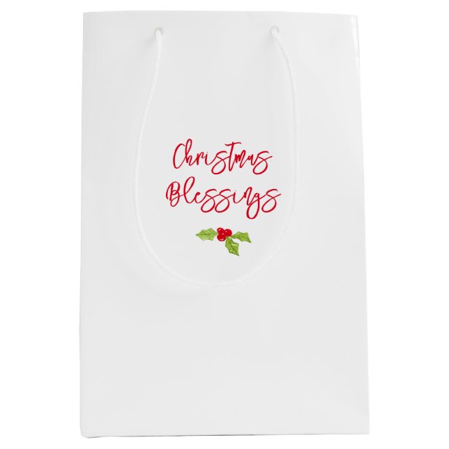 Bolsa De Regalo Mediana Christmas Blessings Holiday Joy Holly Merry  (Anverso)