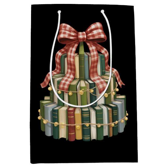Bolsa De Regalo Mediana Christmas Book Tree Book Teacher Reading Bookish  (Anverso)