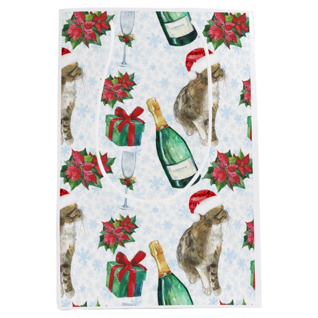 Bolsa De Regalo Mediana Christmas Cat Winter Celebration (Anverso)