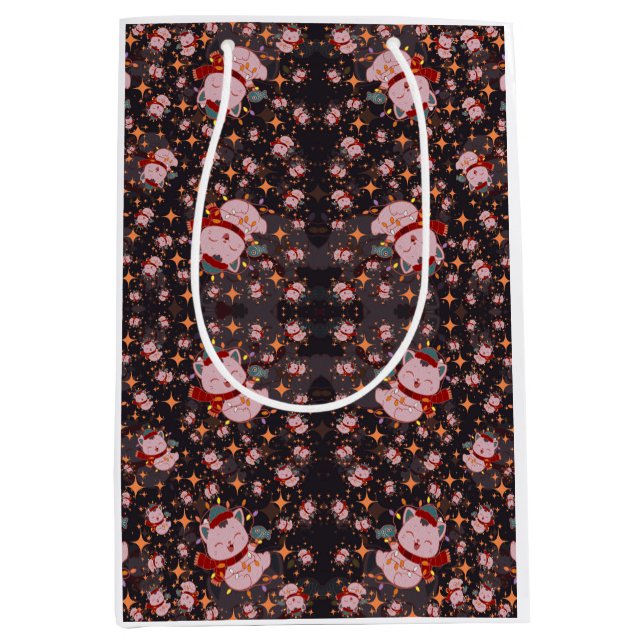 Bolsa De Regalo Mediana Christmas Cat With Santa Hat (Anverso)