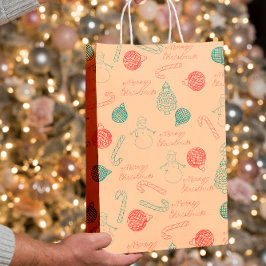 Bolsa De Regalo Mediana Christmas Doodle Pattern | Snowmen, Trees & Candy 