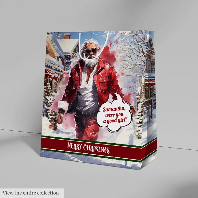 Bolsa De Regalo Mediana Christmas Gift Bag Modern Santa Claus Monogram (Christmas Gift Bag Modern Santa Claus Monogram)