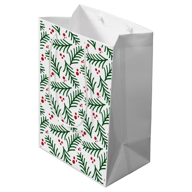 Bolsa De Regalo Mediana Christmas Greenery Berries Artisan Modern Holiday (Angulo reverso)