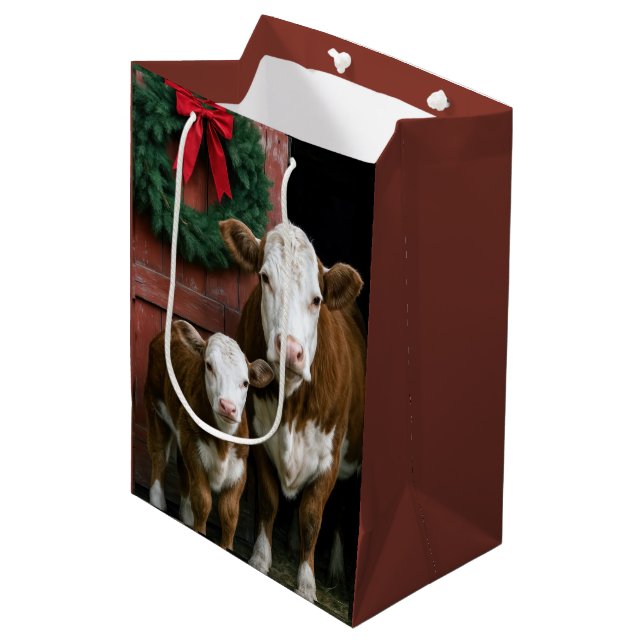 Bolsa De Regalo Mediana Christmas Hereford Cow and Calf (Angulo Anverso)
