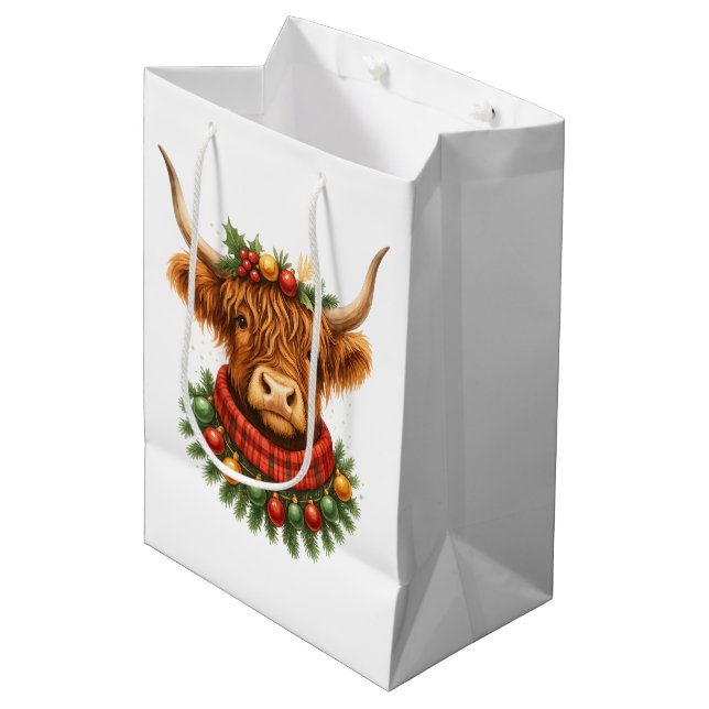 Bolsa De Regalo Mediana Christmas Highland Cow  (Angulo Anverso)