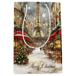 Bolsa De Regalo Mediana Christmas in Paris Vintage Holiday Street Scene