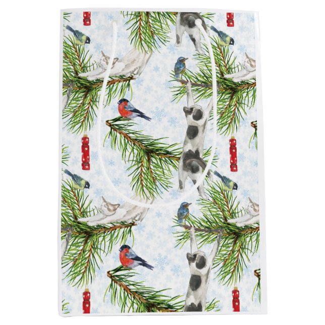 Bolsa De Regalo Mediana Christmas Kitten with Birds (Anverso)