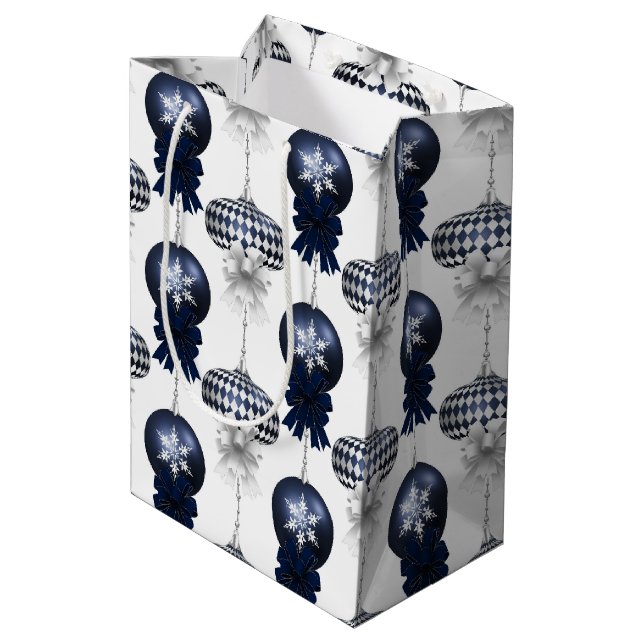 Bolsa De Regalo Mediana Christmas Navy Bow Velvet Pattern (Angulo reverso)