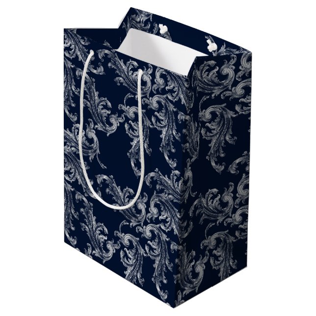 Bolsa De Regalo Mediana Christmas Navy Bow Velvet Pattern (Angulo reverso)