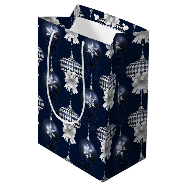 Bolsa De Regalo Mediana Christmas Navy Bow Velvet Pattern (Angulo reverso)