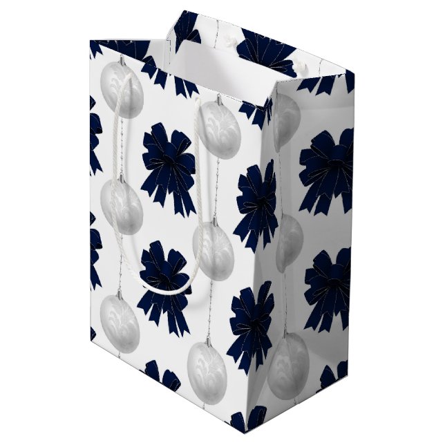 Bolsa De Regalo Mediana Christmas Navy Bow Velvet Pattern (Angulo reverso)