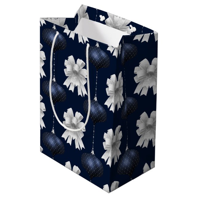 Bolsa De Regalo Mediana Christmas Navy Bow Velvet Pattern (Angulo reverso)