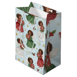 Bolsa De Regalo Mediana Christmas Poinsettia Angels Wrapping Paper Sheets