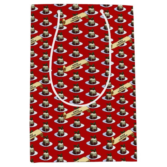 Bolsa De Regalo Mediana Christmas Pudding Merry Christmas! Holly Pattern (Anverso)