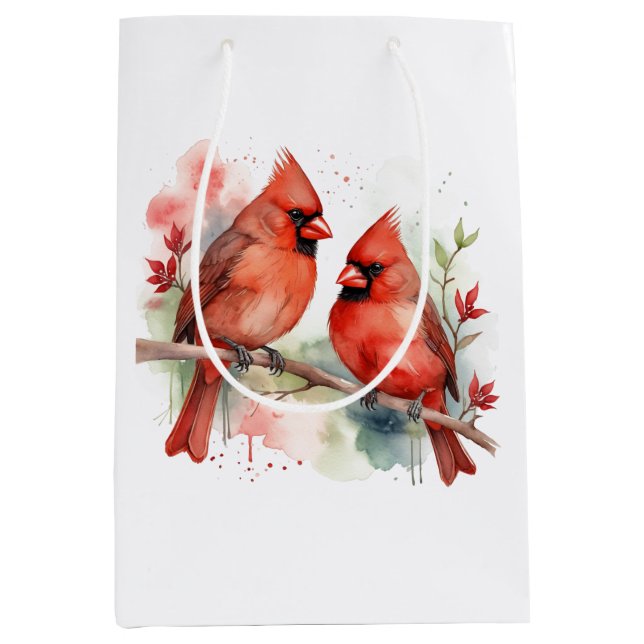 Bolsa De Regalo Mediana Christmas Red Cardinal Birds Holiday Art (Anverso)
