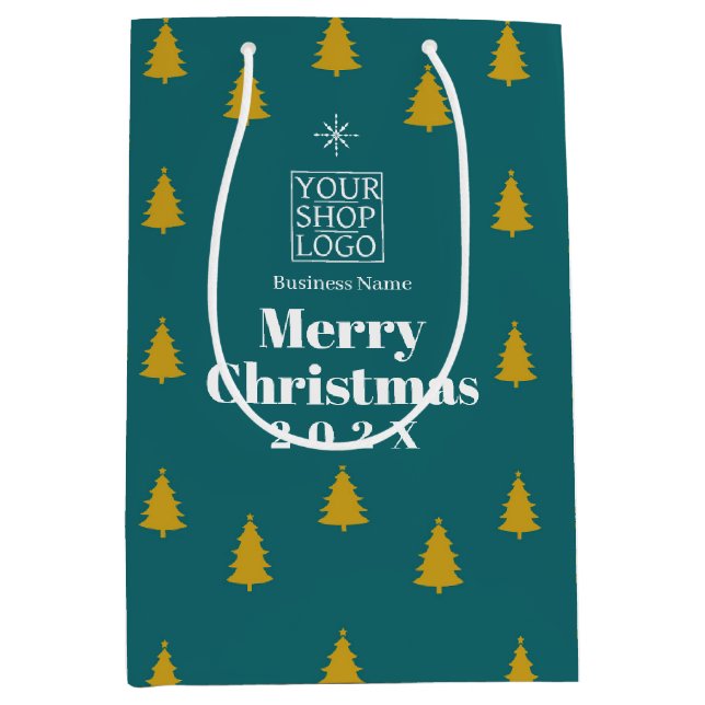 Bolsa De Regalo Mediana Christmas Season Trees Business Logo Teal (Anverso)