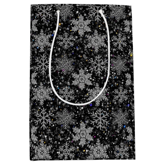Bolsa De Regalo Mediana Christmas silver sparkle snow flakes (Anverso)