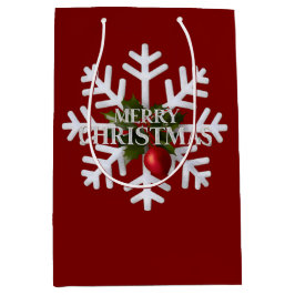 Bolsa De Regalo Mediana Christmas Snowflake And Shy Red Berry