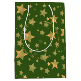 Bolsa De Regalo Mediana Christmas Star Gold Green Elegant Vintage Classic