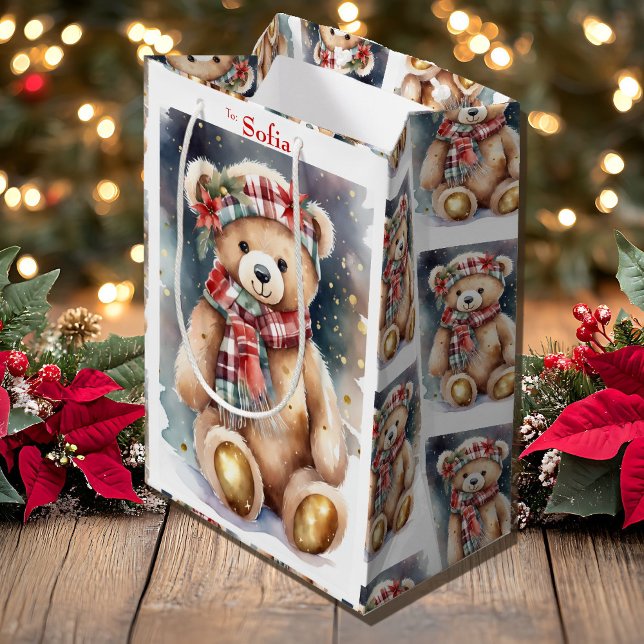 Bolsa De Regalo Mediana Christmas Teddy Bear add Name (Subido por el creador)