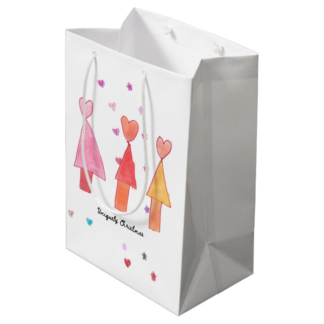 Bolsa De Regalo Mediana Christmas Tree Hearts Wrapping Paper (Angulo reverso)