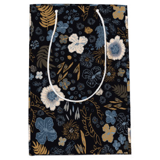 Bolsa De Regalo Mediana Christmas Tropical Coastal Blue Hibiscus Floral 