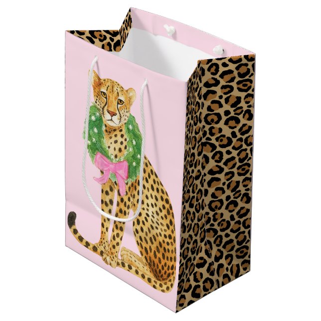 Bolsa De Regalo Mediana Christmas Wreath Leopard  (Angulo Anverso)