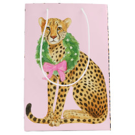 Bolsa De Regalo Mediana Christmas Wreath Leopard 