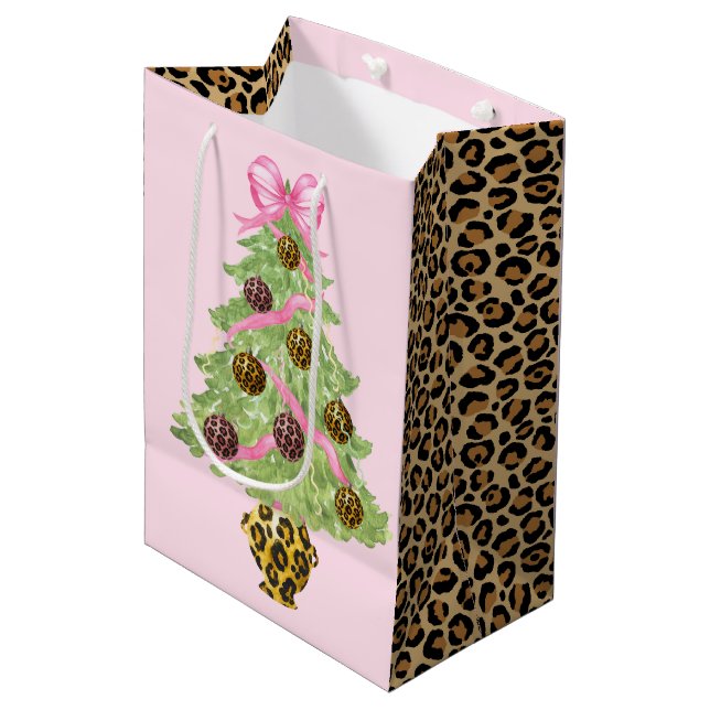 Bolsa De Regalo Mediana Christmas Wreath Leopard Crest Monogram  (Angulo Anverso)