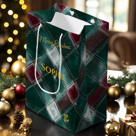 Bolsa De Regalo Mediana Christmast personalizado verde y borgoñona