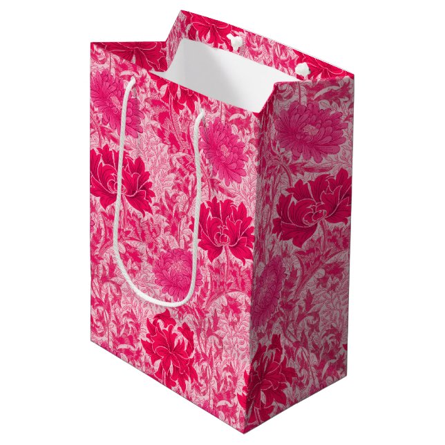 Bolsa De Regalo Mediana Chrysanthemums de William Morris, rosa de Fuchsia (Angulo Anverso)