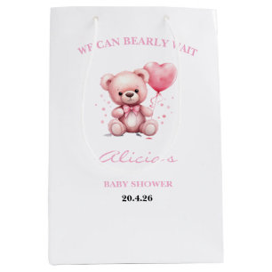 Bolsa De Regalo Mediana Chupete de oso de peluche rosa para baby shower