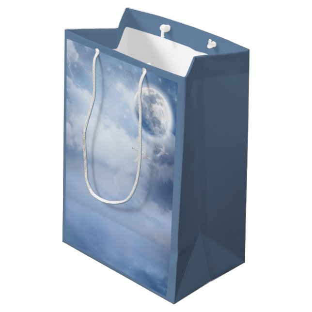 Bolsa De Regalo Mediana Cielo azul mágico con cisnes voladores (Angulo reverso)