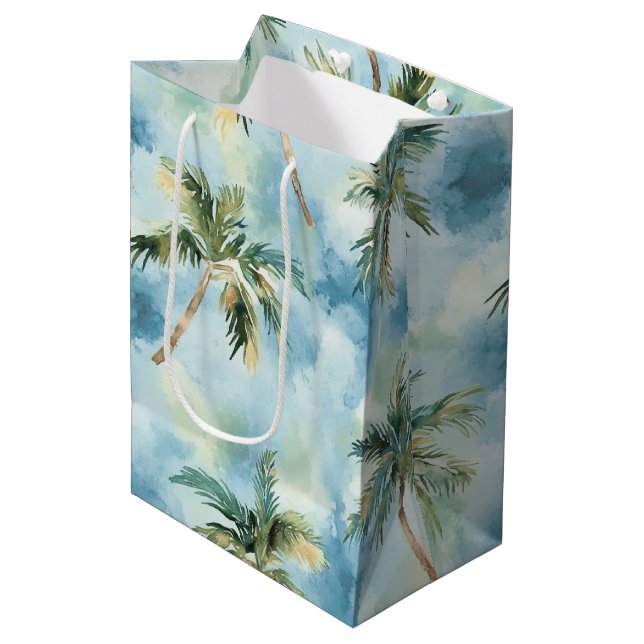 Bolsa De Regalo Mediana Cielos Azules Isla Tropical Palmeras Cumpleaños (Angulo Anverso)