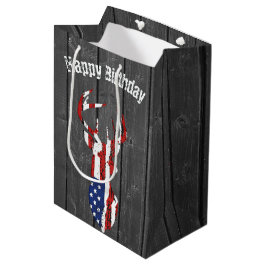 Bolsa De Regalo Mediana Ciervo con bandera americana sobre madera