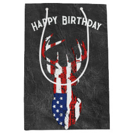 Bolsa De Regalo Mediana Ciervo de bandera americana sobre cuero