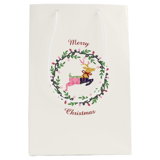 Bolsa de regalo mediana Ciervo Feliz Navidad (Anverso)